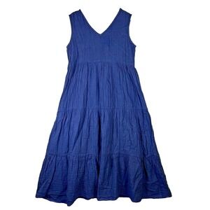 Kings Road Womens Dress Sz S Navy Blue Cotton Maxi Long Tiered Sleeveless‎ Crepe